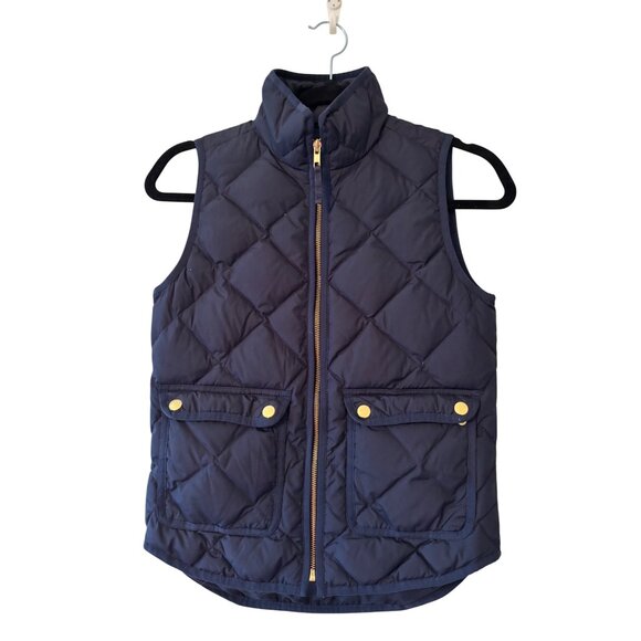 J. Crew Excursion Down Quilted Navy Vest Preppy Academia - Picture 2 of 10